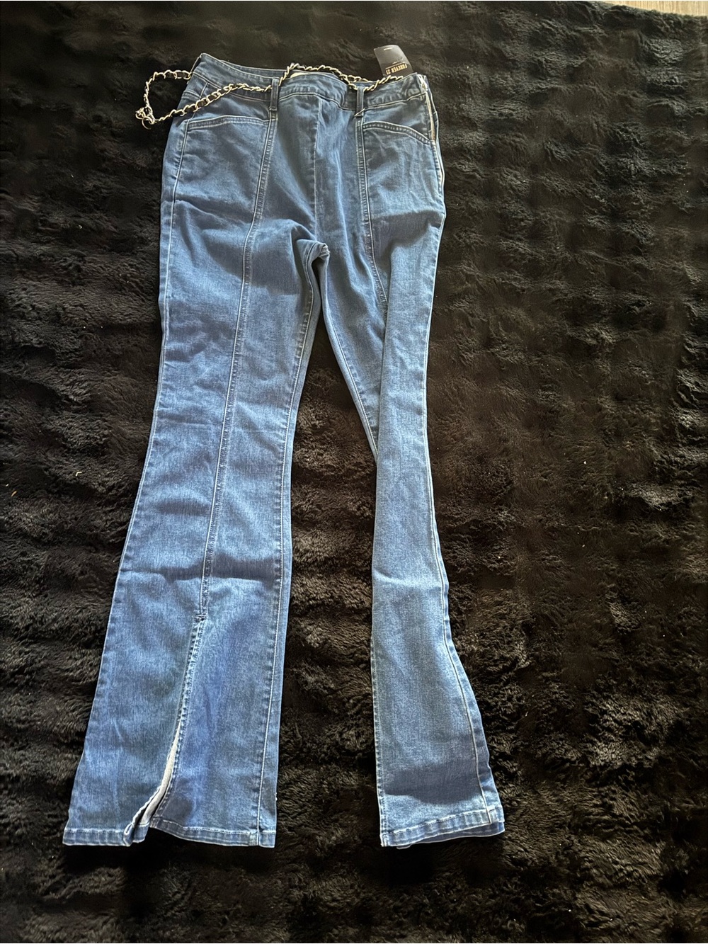 High-Rise Blue Flare Jeans with Front Seam Detail - Unspecified Brand